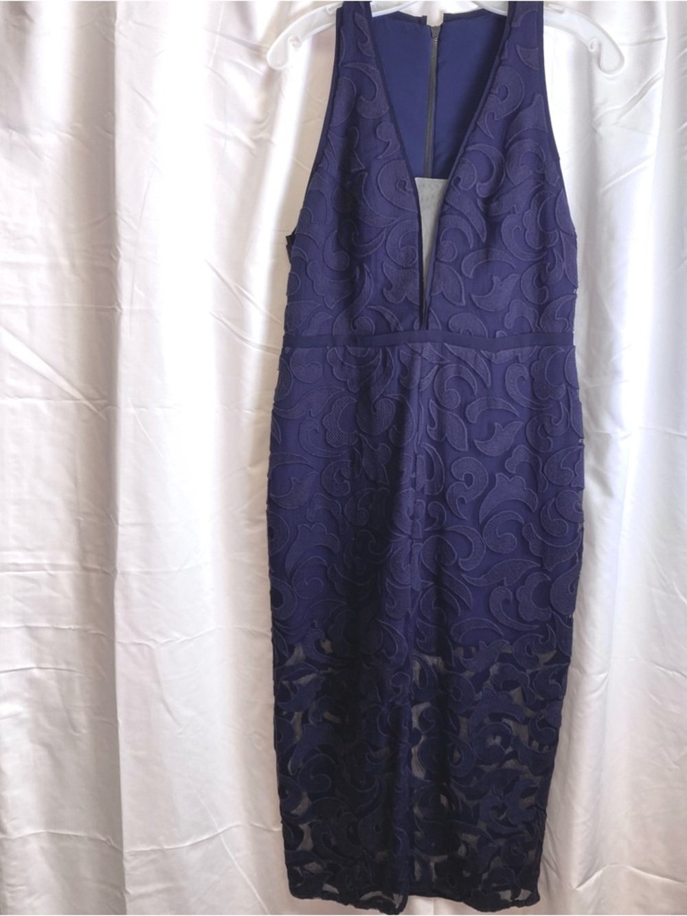 Manning Cartell Blue Embroidered Midi Deep V Sleeveless Cocktail Dress